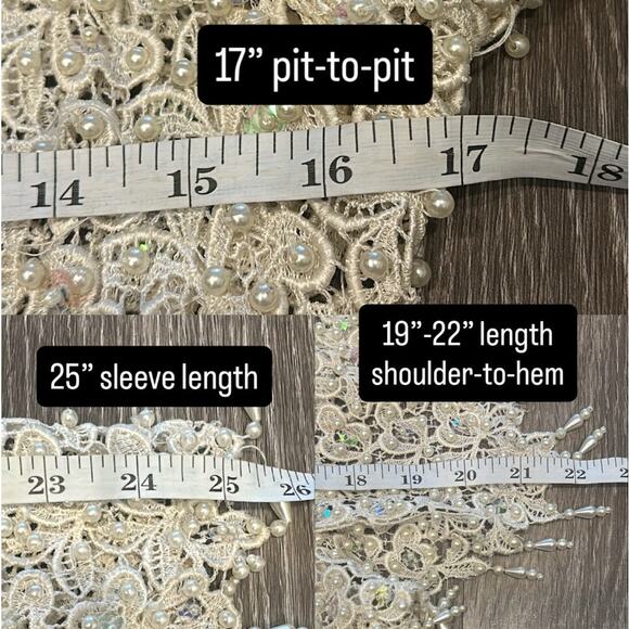 VTG Ivory Beaded Lace Cardigan Pearl & Sequin Embellished Party Bridal NYE Glam - Picture 11 of 11